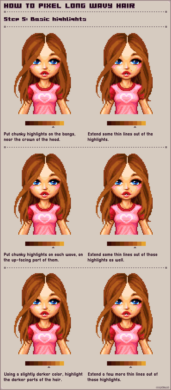 How to pixel long wavy hair step 5