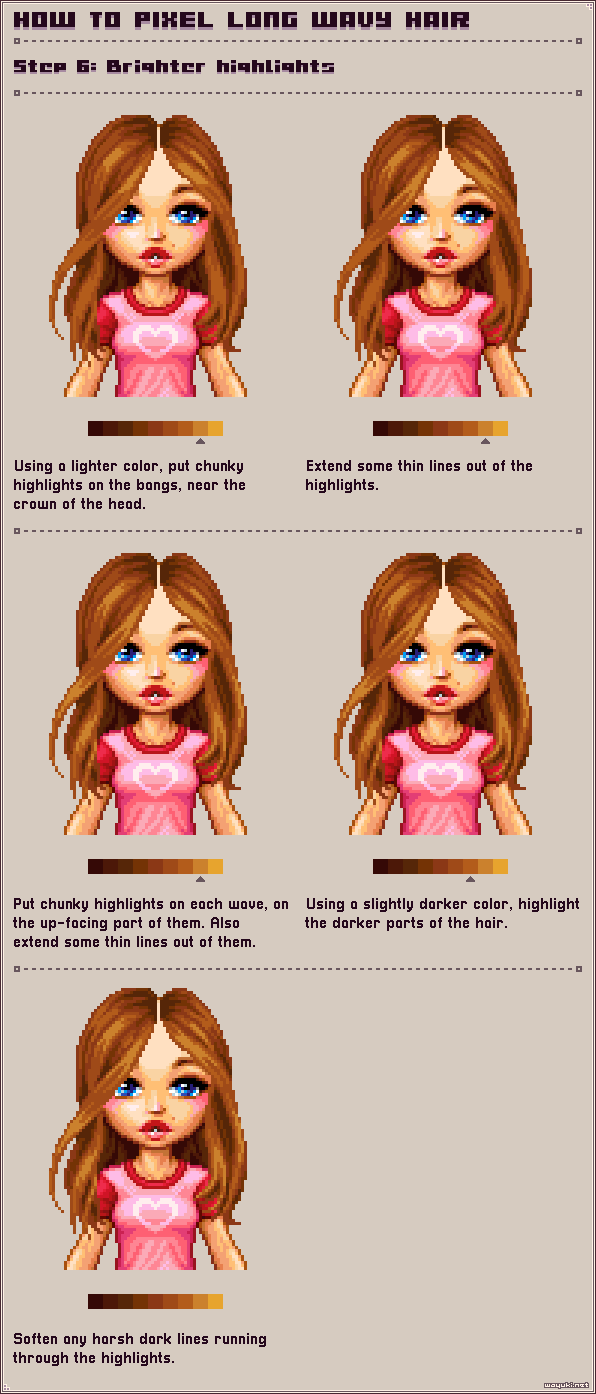 How to pixel long wavy hair step 6
