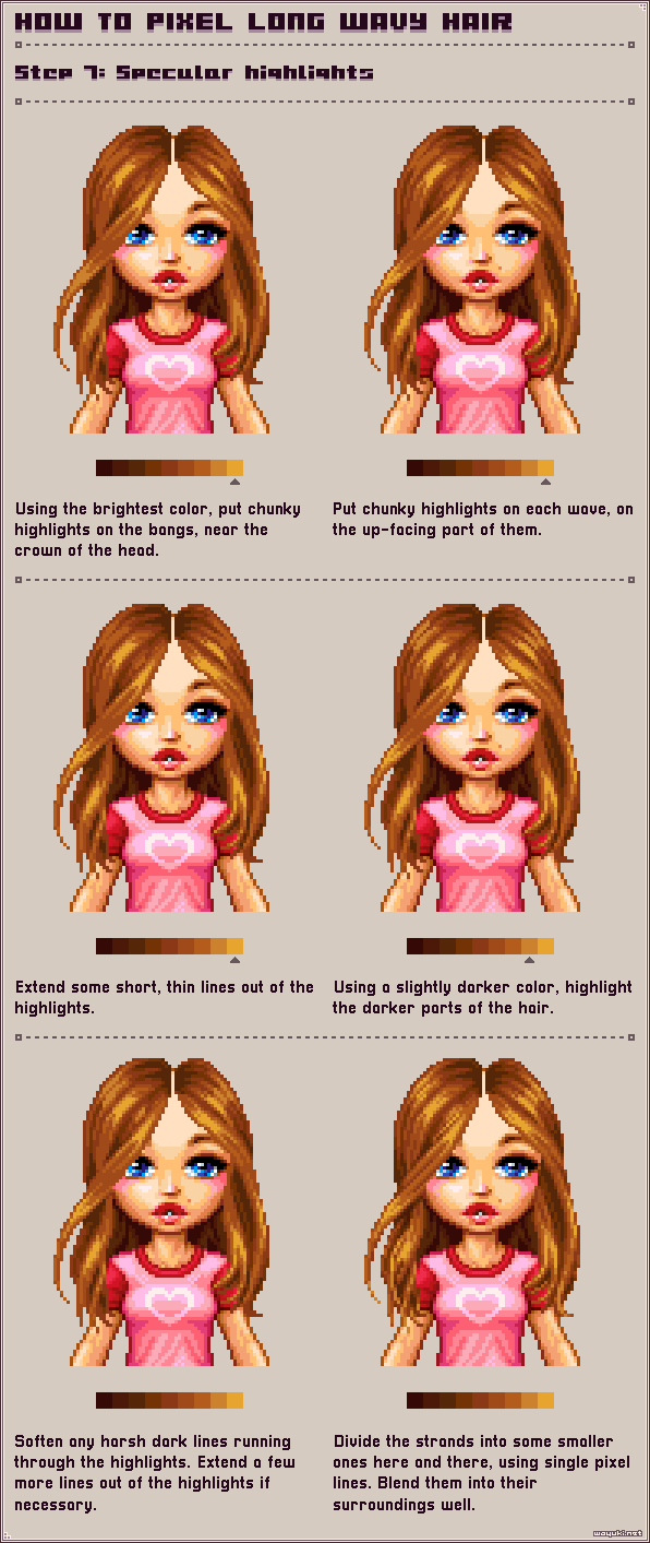 How to pixel long wavy hair step 7