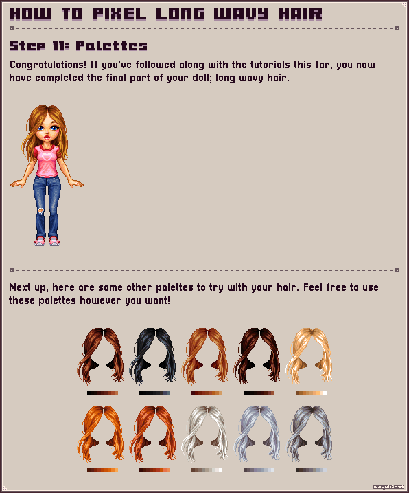 How to pixel long wavy hair step 11
